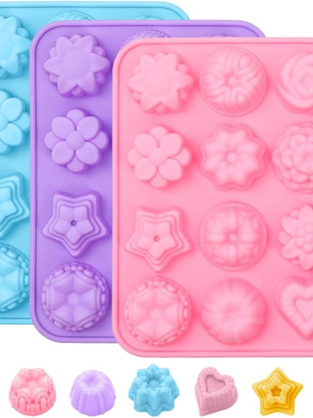 Flower Silicone Mold Set, 3-Pack 12-Cavity Soap & Craft Molds